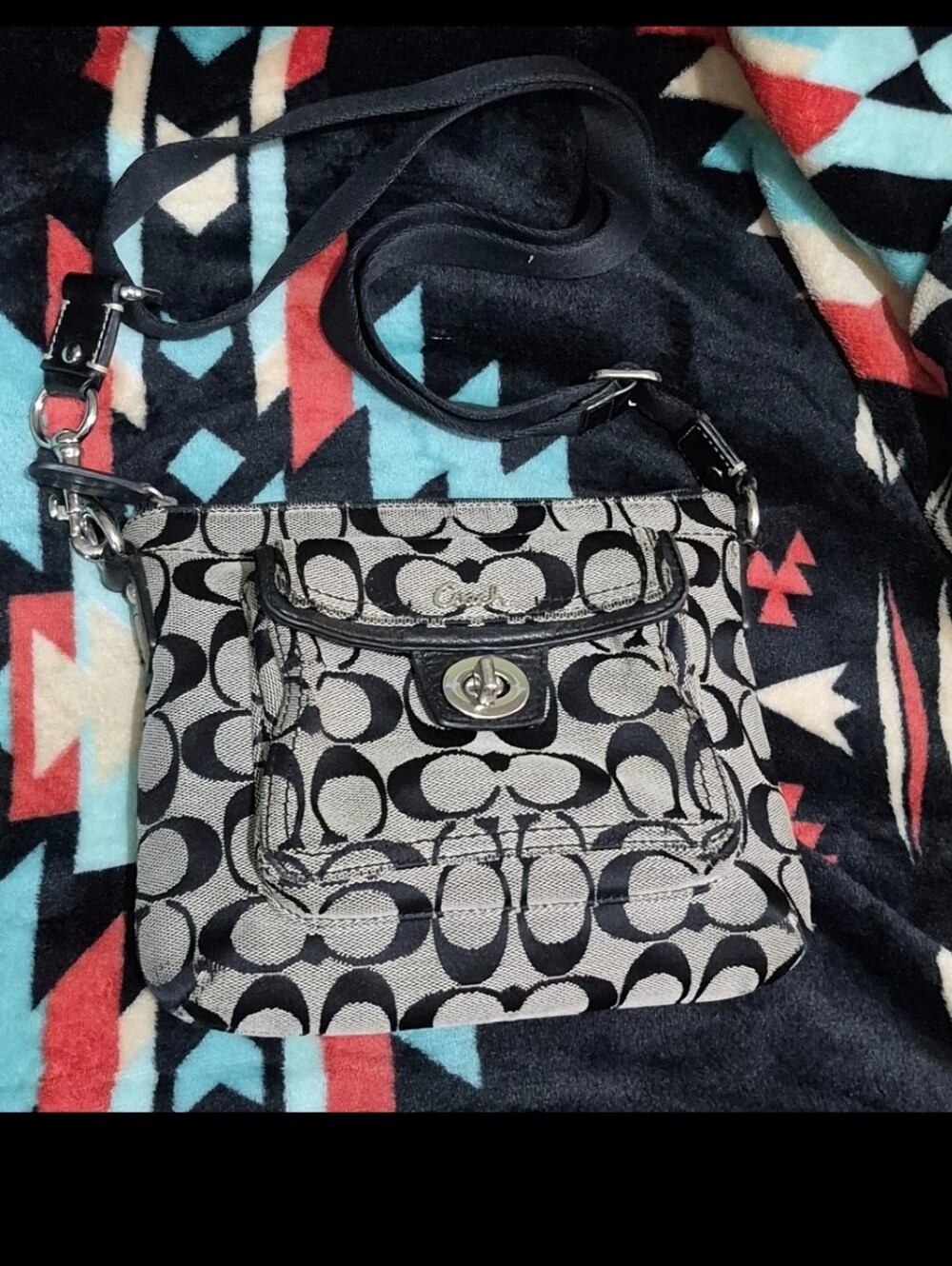 Coach Black and Gray Signature Crossbody Bag